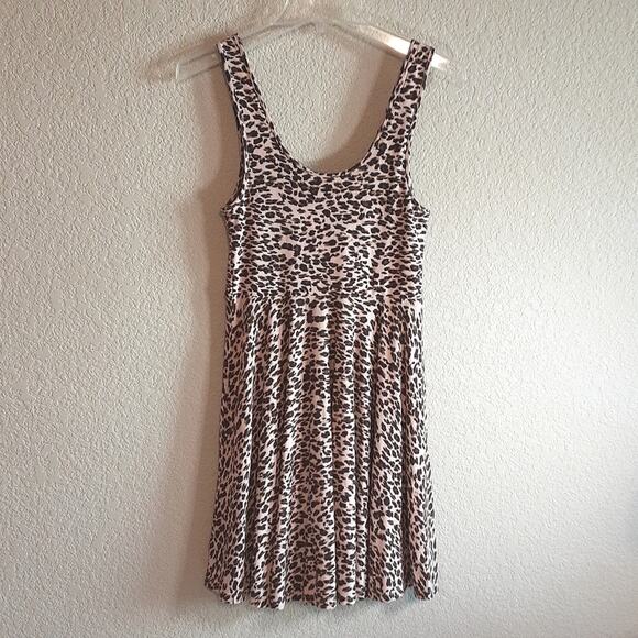 Free People NEW NT Pink Leopard Mini Sleeveless Stretch Skater Dress S - Picture 5 of 14